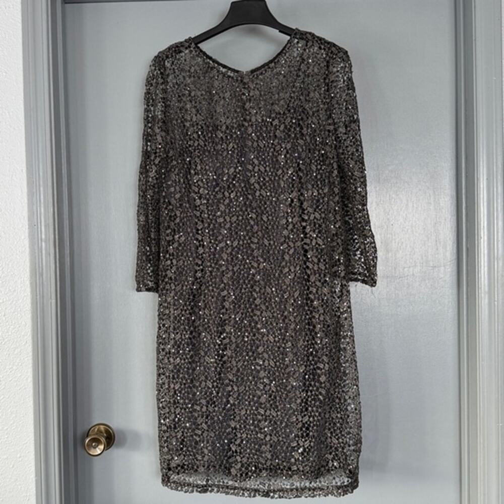 Unbranded Black Strappy Dress w Long Sleeved Sequined Overlay Back Zip Glam sz M